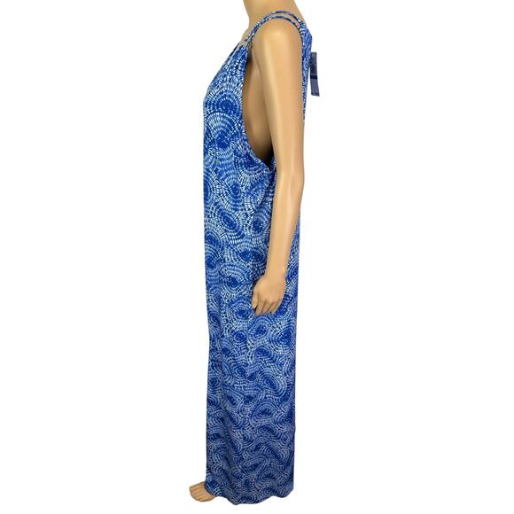NWT Michael Kors Maxi Dress Blue Sunburst Logo Strap Side Slit Size XL - Picture 6 of 12
